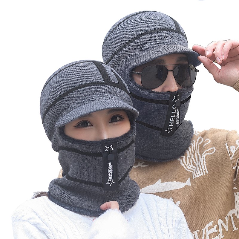 Balaclava - Stickad Ansiktsmask med Dragkedja och Mössa