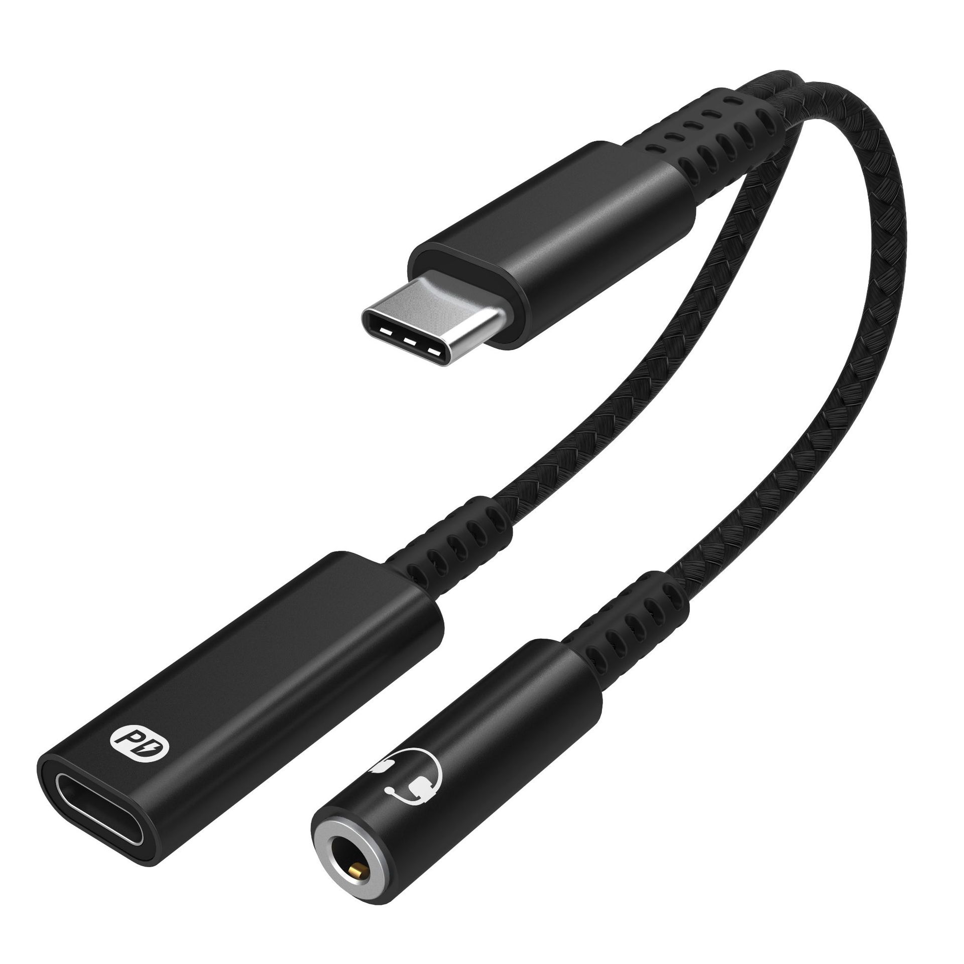 Adapter for 3,5 mm hodetelefoner og lader, USB-C Black