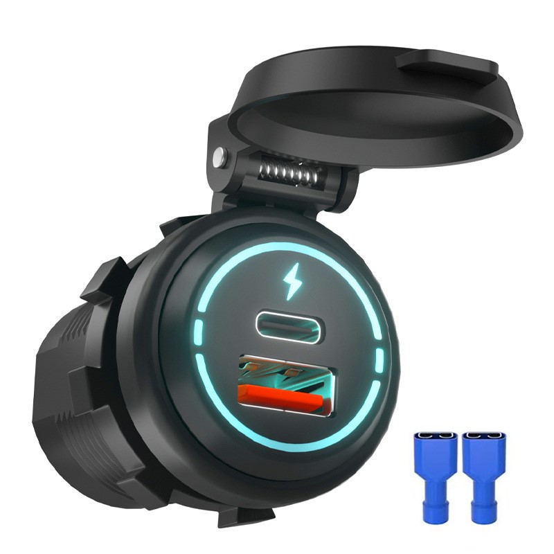 Billaddare 12V/24V QC3.0 med Skyddslock Black