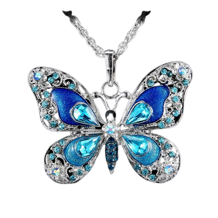 Vintage Butterfly anheng halskjede Blå
