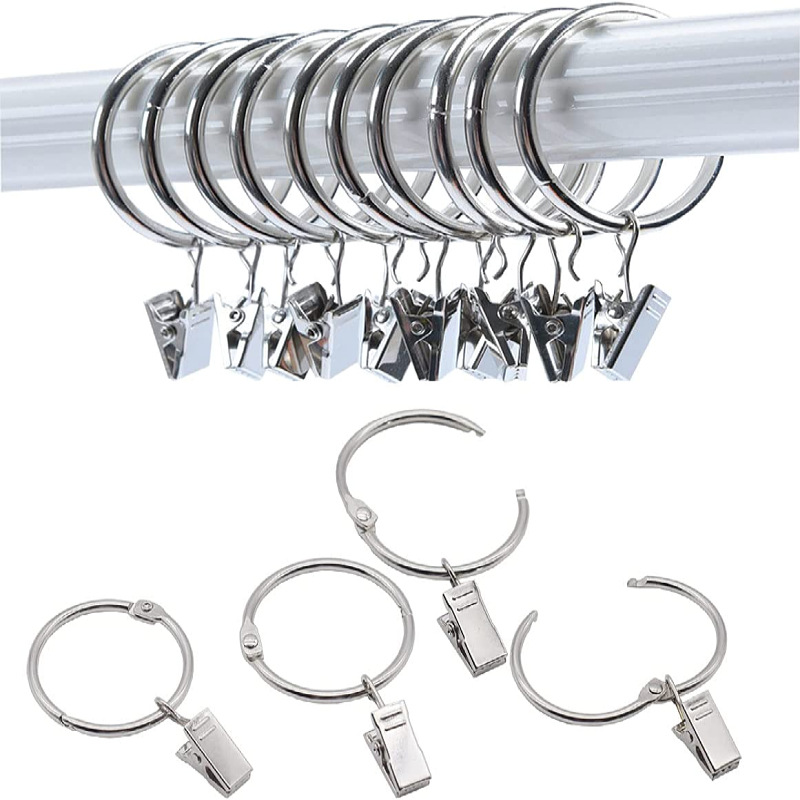 Öppningsbara gardinringar med klämmor gardinhängare 20-pack Silver 50 mm