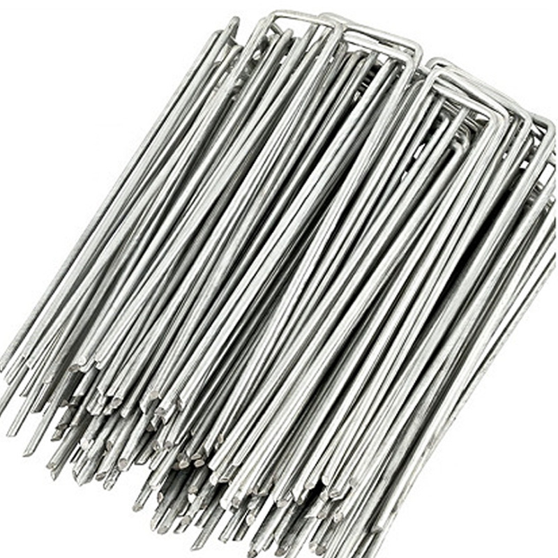 50 st U-formade förankringspinnar för trädgård Silver 10 cm