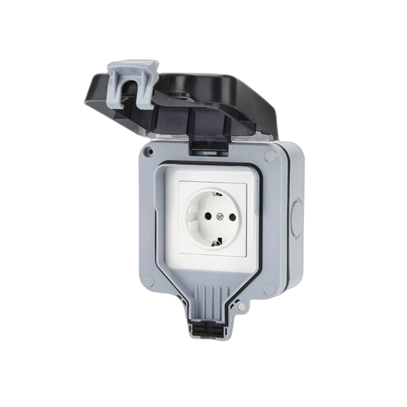 Utendørs vegguttak med deksel, IP66 Stikkontakt 16A 250V Grey