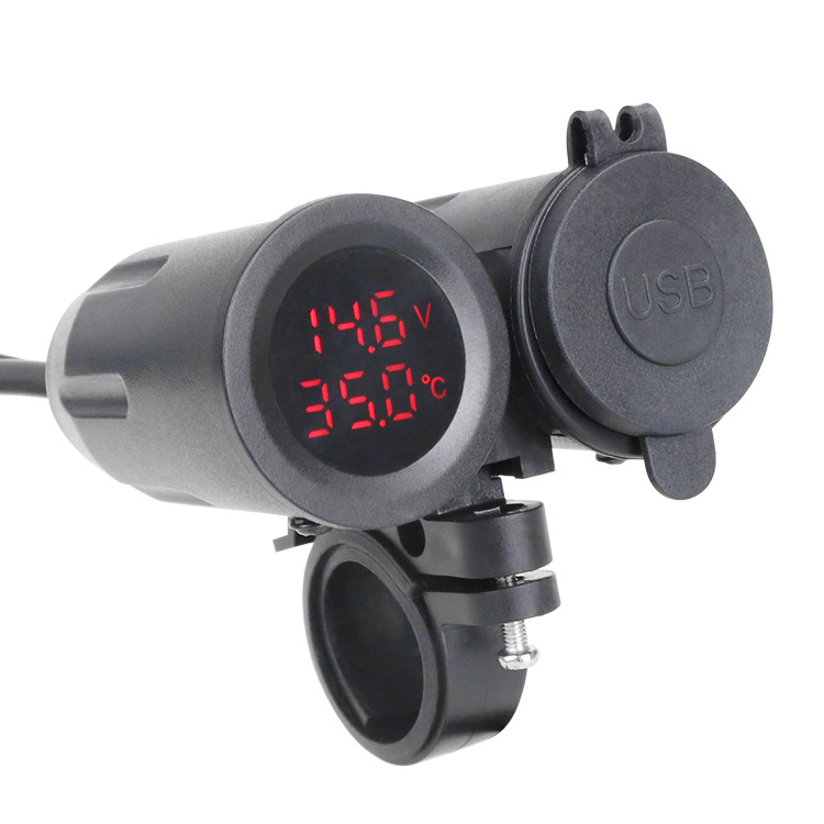 3.1A Dubbel USB Laddare - Spänning- & Temperaturmätare Black+Red