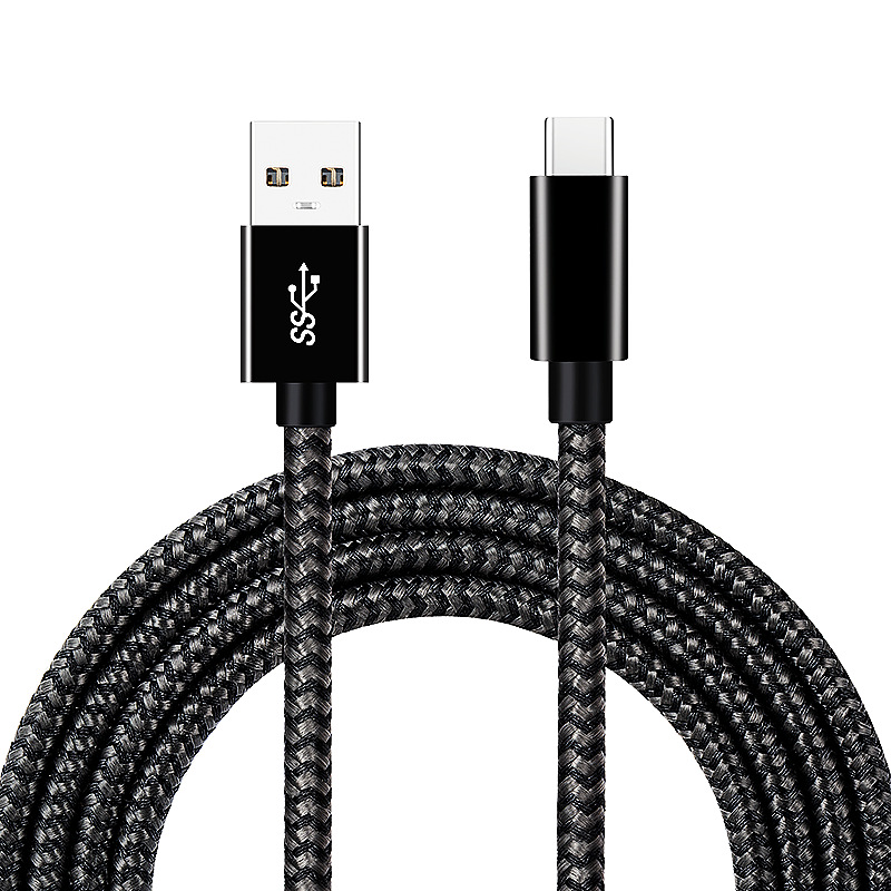 USB A till Type C 3.2 60W datakabel Black+Grey S