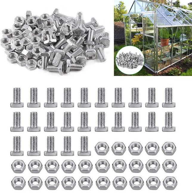 Skruer og muttere til drivhus - 50 stk.