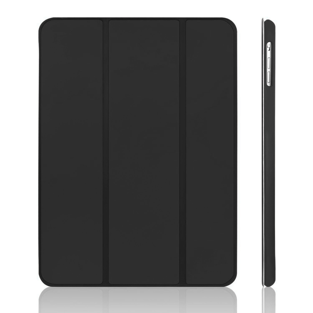 Svart PU-Lær Tri-Fold iPad-deksel kompatibelt med iPad Air 1/2 og iPad 9.7 med PC-bakside