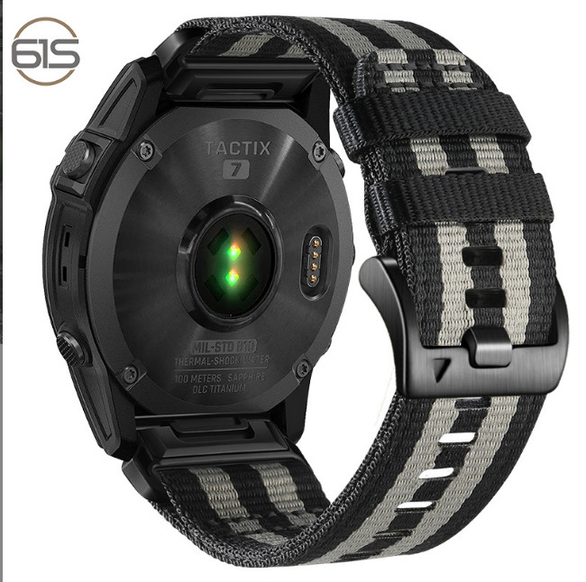 Hurtigutløser nylon klokkereim for Garmin Fenix 5X 6X 7X Tactix 7 Pro Black + light gray 22 mm