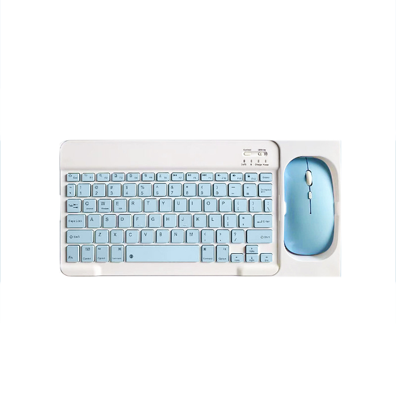 Bluetooth-tastatur og -mus-kombinasjon - 10-tommers Bluetooth-tastatur og dobbeltmodus-mus (oppladbar) med etui: himmelblå