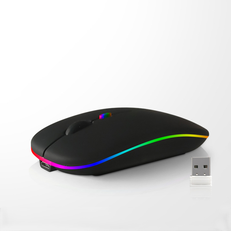 Trådlös mus - 2,4G + Bluetooth, dubbelt läge, belyst svart