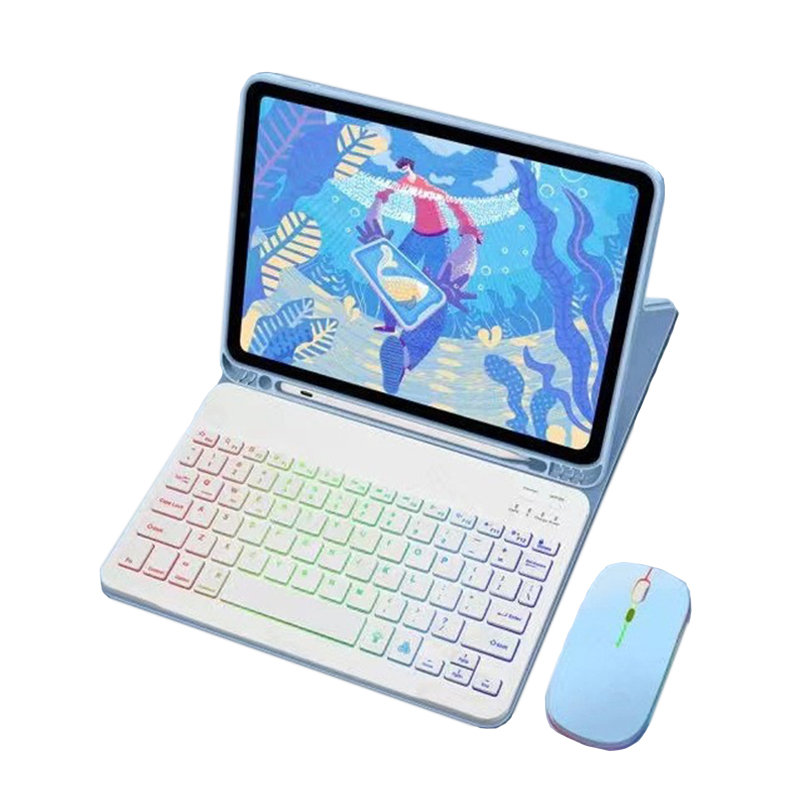 Blått tangentbordsfodral med RGB-tangentbord och mus för iPad 12.9 - Högkvalitativ Yizhaowei-lösning Blue iPad 12.9 inches