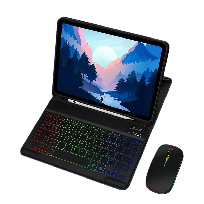 Blått tangentbordsfodral med RGB-tangentbord och mus för iPad 12.9 - Högkvalitativ Yizhaowei-lösning Black iPad 10.9/11 inches