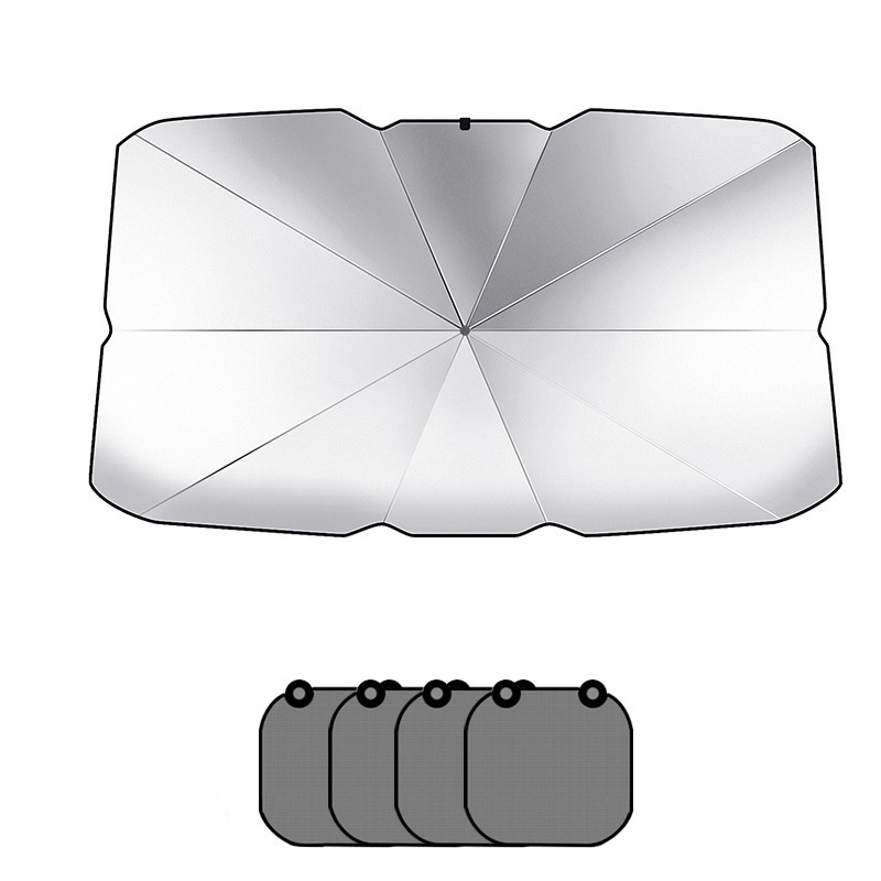 Solsolskjerm til bil i titansølv med solskjermer til sidevinduer
