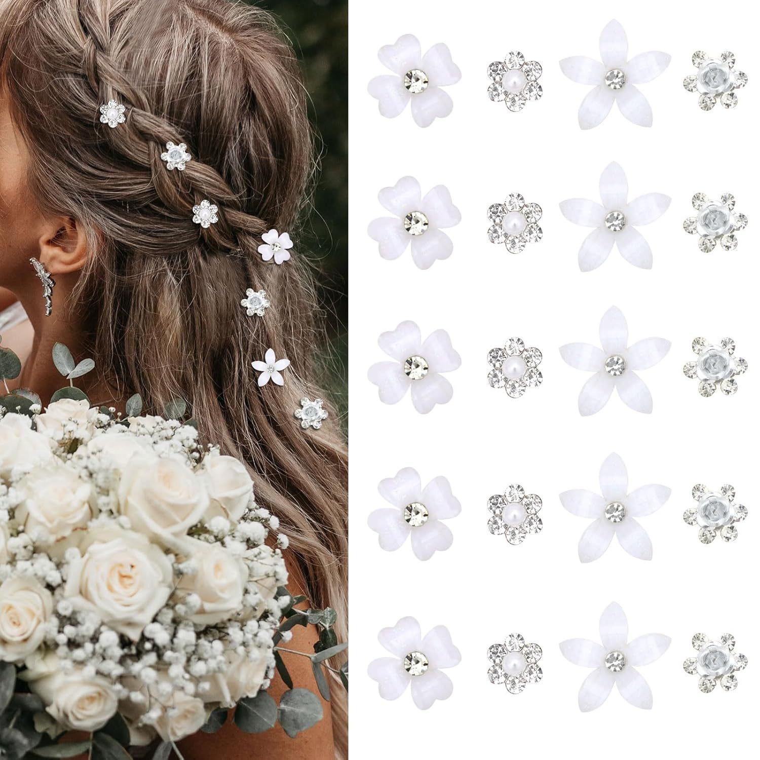Elegant Rhinestone Håraccessoarer Set - 20 Delar Silver