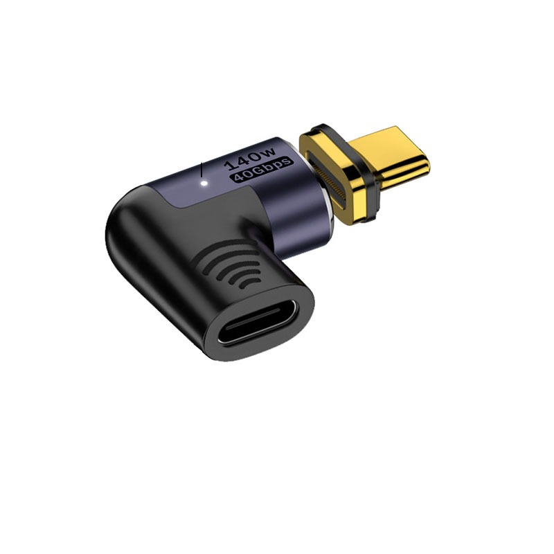 140W Magnetisk Sidevinkel USB-C Hunn til USB-C Hann Adapter - Grå, Støtter 40Gbps Data og 8K Video