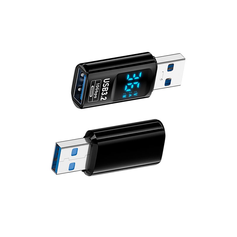 USB-A Hane till USB-A Hona Adapter med Digital Display - 2-pack, Realtidsövervakning av Ström, Spänning och Effekt