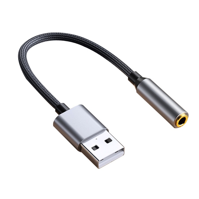 0.2m USB till 3.5mm Audio Kabel Kompatibel med Datorer, Hörlurar och Mikrofoner - Grå Flätad Design