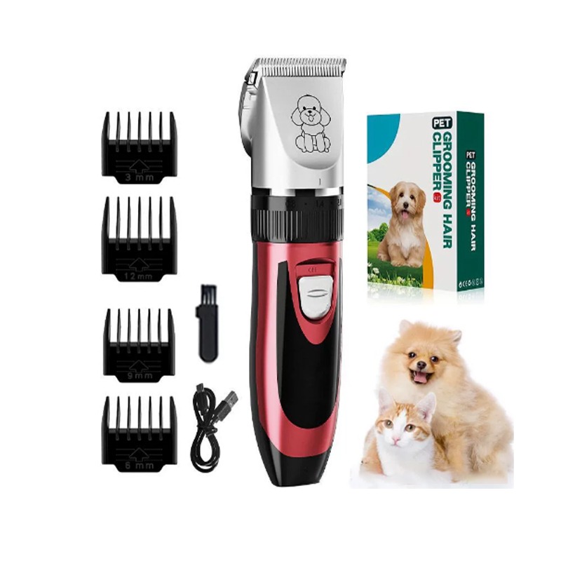 Oppgradert hundeklipper med keramisk blad - Rød profesjonell elektrisk hårklipper for kjæledyr