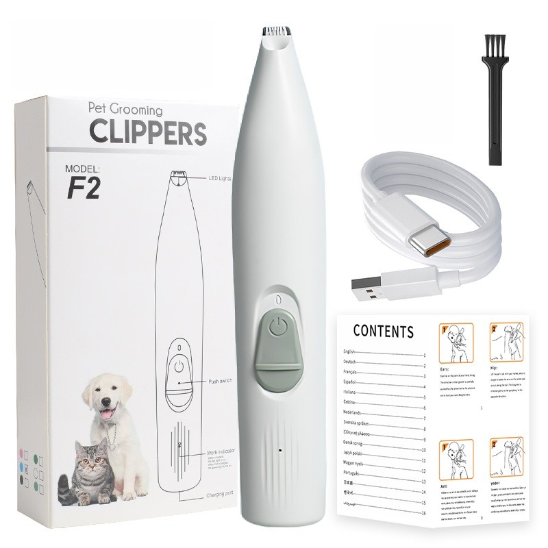 Pet Grooming Trimmer - Skånsom og Stille Elektrisk Klipper for Hund og Katt - Perfekt for Poter, Ører og Øyne White