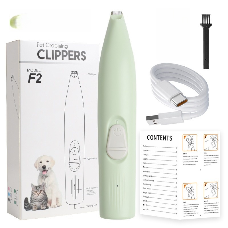 Pet Grooming Trimmer - Skånsom og Stille Elektrisk Klipper for Hund og Katt - Perfekt for Poter, Ører og Øyne Green