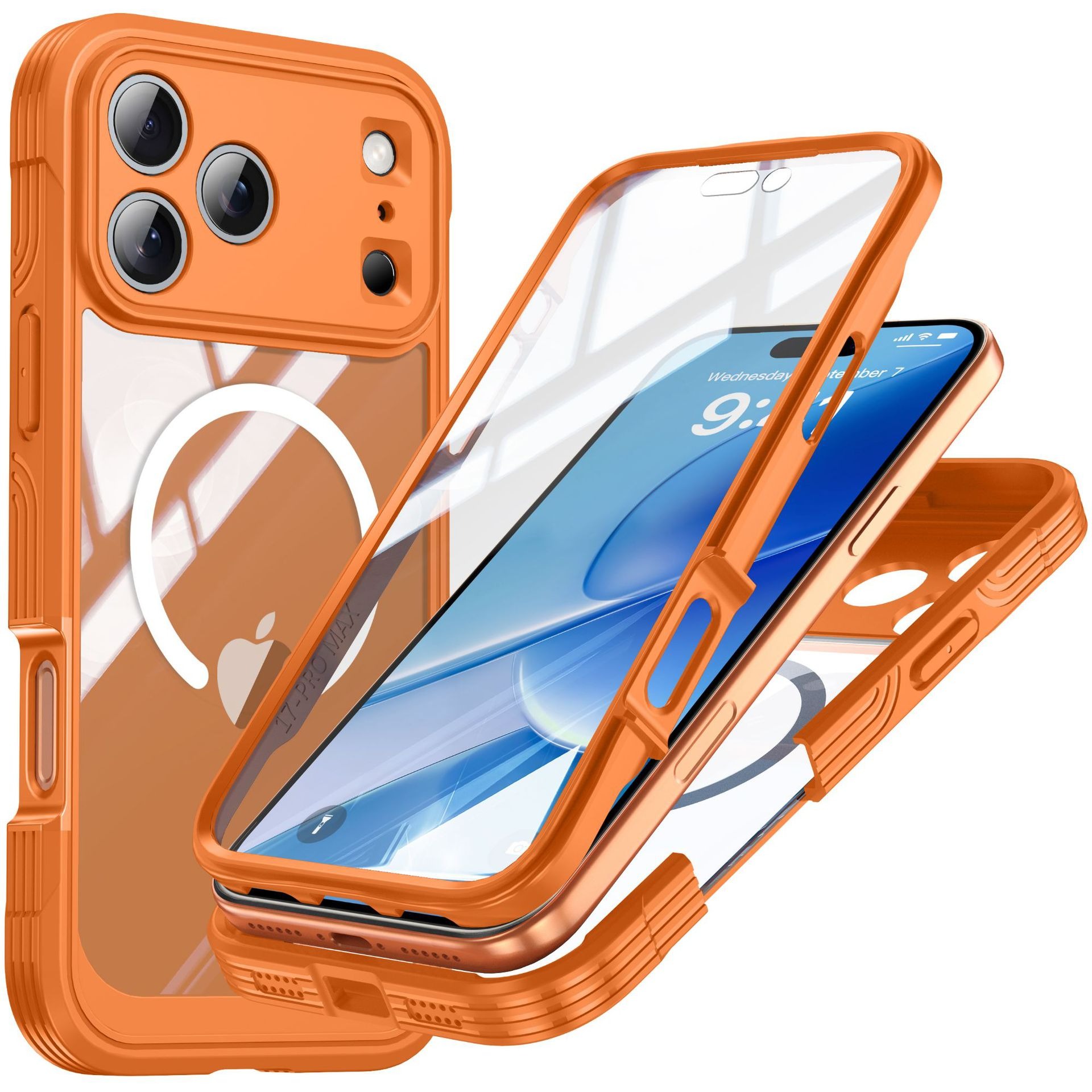 Orange 9H Härdat Glas Stöttåligt Skal kompatibelt med iPhone 17 Pro - Magnetisk, Fullt Skyddande