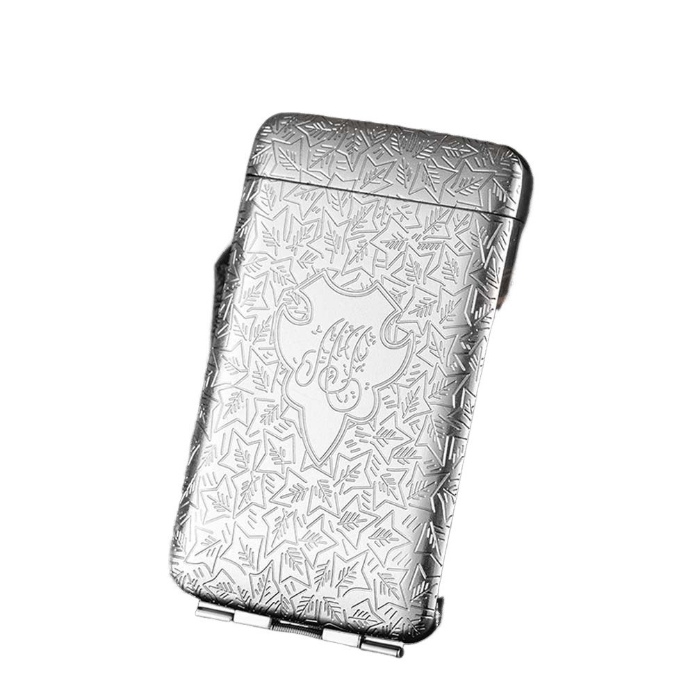 Metall Trefaldig Flipp Topp Cigarett Etui - Rymmer 20 Smala Cigarett Silver