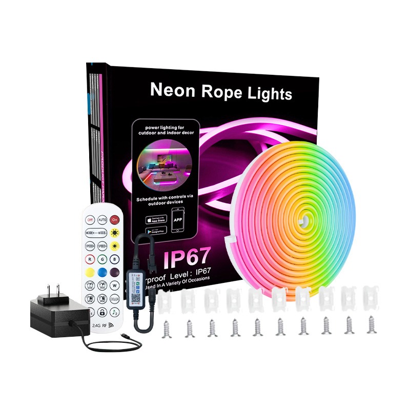 20M RGBIC Neon LED Strip Ljus - Bluetooth & 2.4G Fjärrkontroll, IP67 Vattentät, Flexibel Silikon Neon Lampa