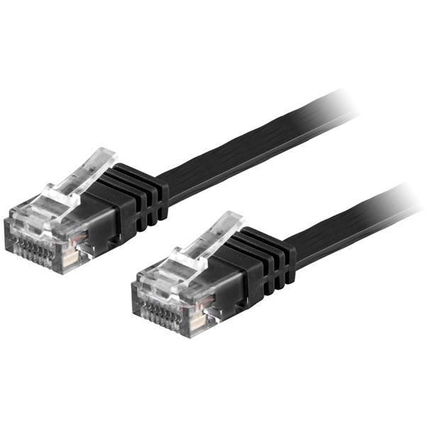 U/UTP Cat6 patch cable, flat, 1m, 250MHz, black