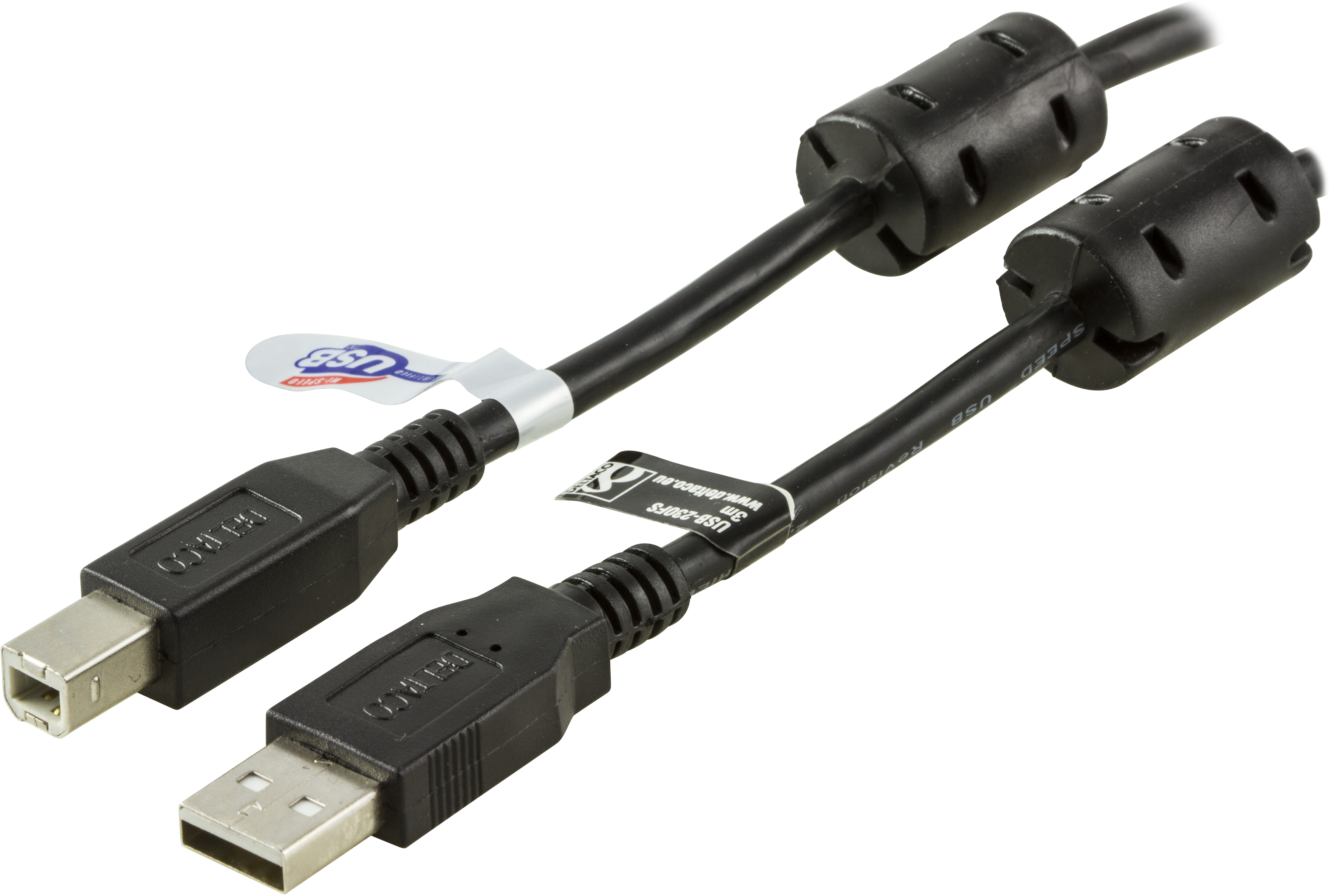 USB 2.0 cable Type A male Type B male ferrite cores 3m black