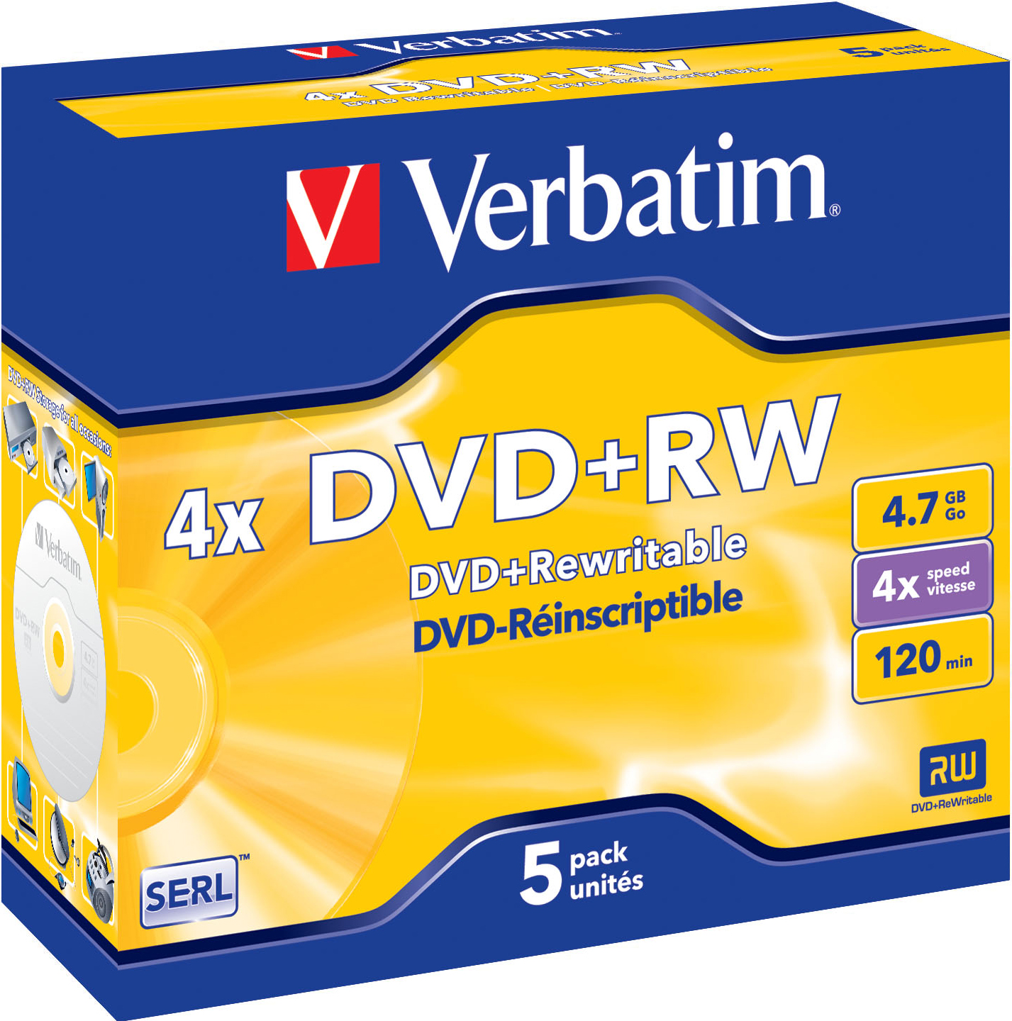 DVD+RW, 4x, 4.7 GB/120 min, 5-pack jewel case, SERL