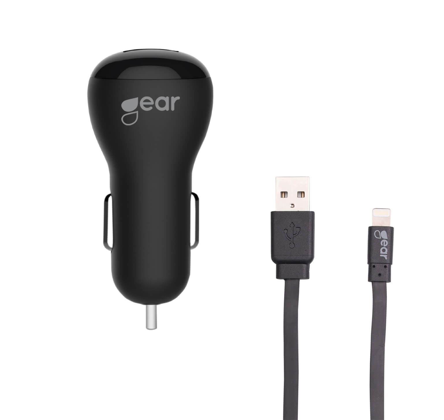 Laddare 12-24V 2xUSB 2,4A Svart Lightning Kabel platt 1m MFI