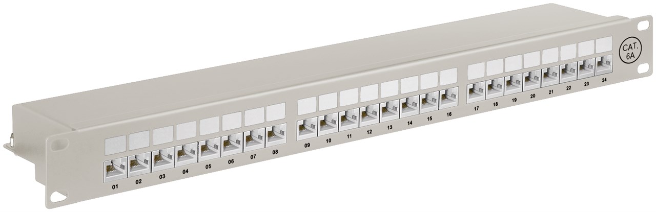 CAT 6A 19 tums (48,3 cm) kopplingspanel, 24 portar (1 HE)