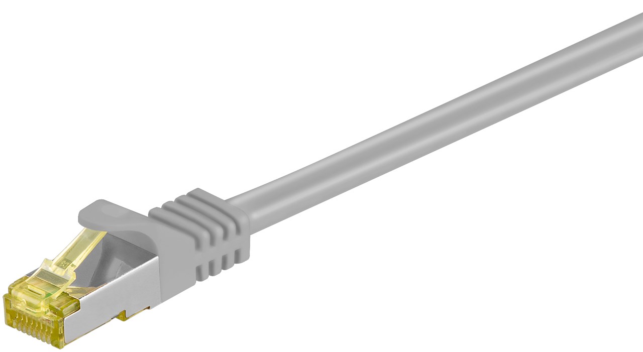 RJ45 patchkabel S/FTP (PiMF), 500 MHz, med CAT 7 råkabel, grå, 0,5 m
