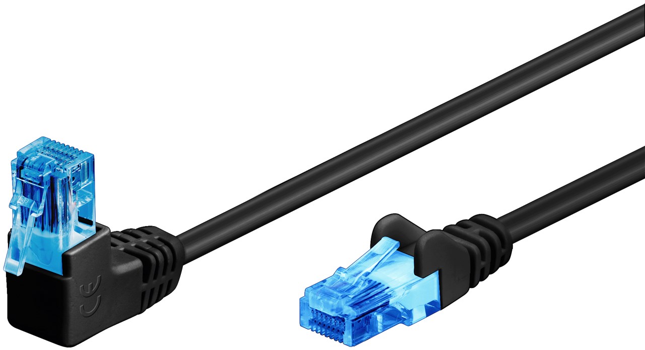 Patchkabel CAT 6A, 1x 90° vinklad, U/UTP