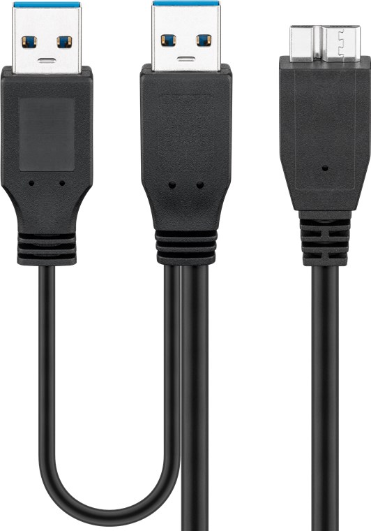 2-i-1-kabel USB Micro-B till 2x USB-A, 0,3 m, svart