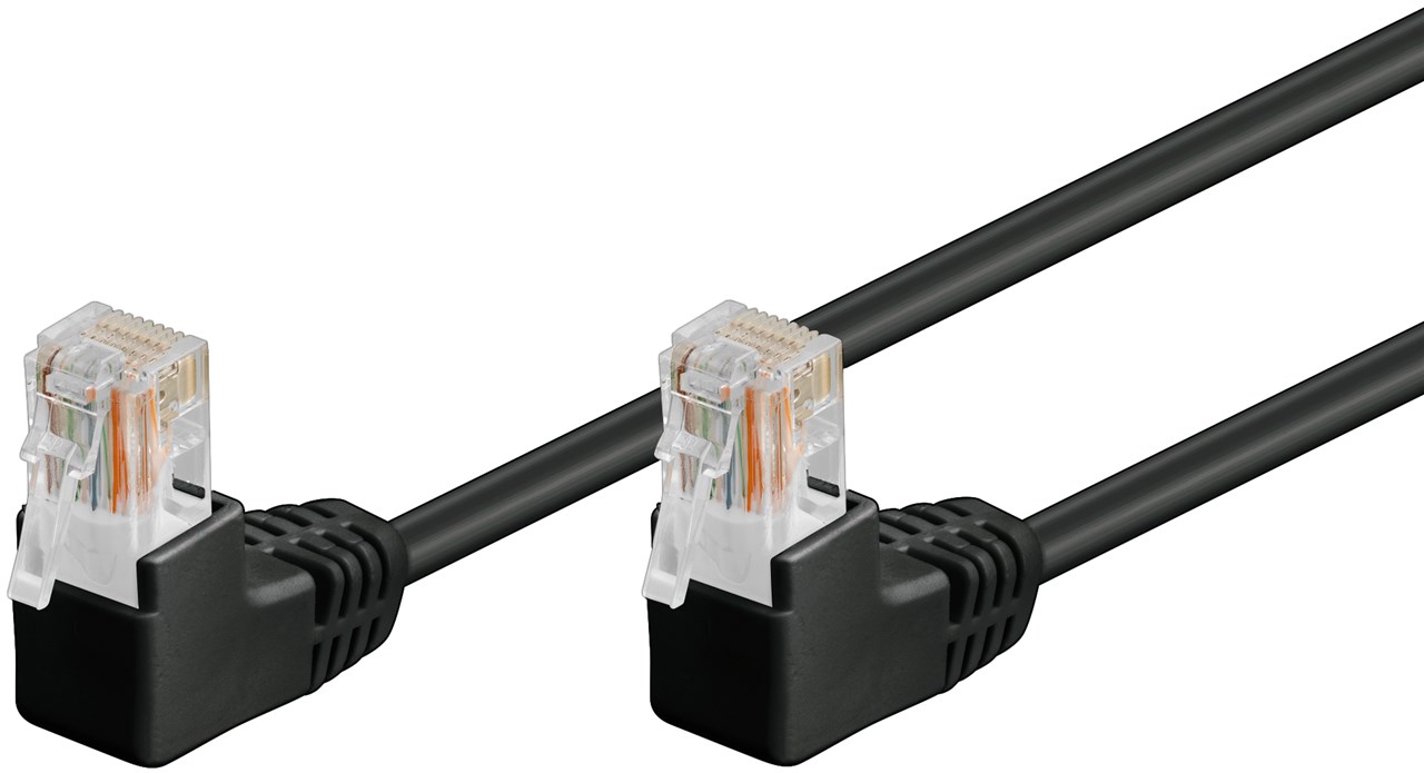 Patchkabel CAT 5e, 2x 90° vinklad, U/UTP, svart, 10 m