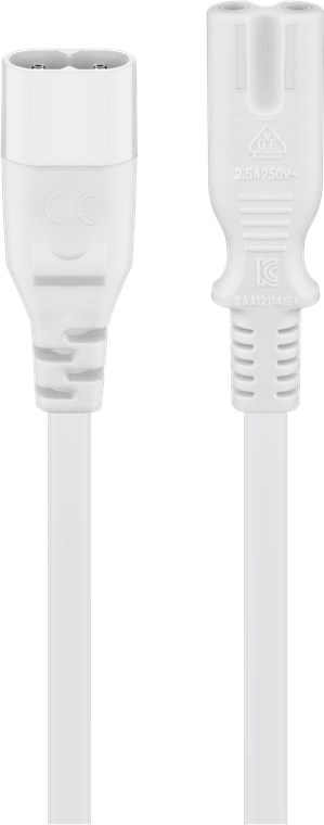 Skjøteledning C7/C8; 2 m, hvit