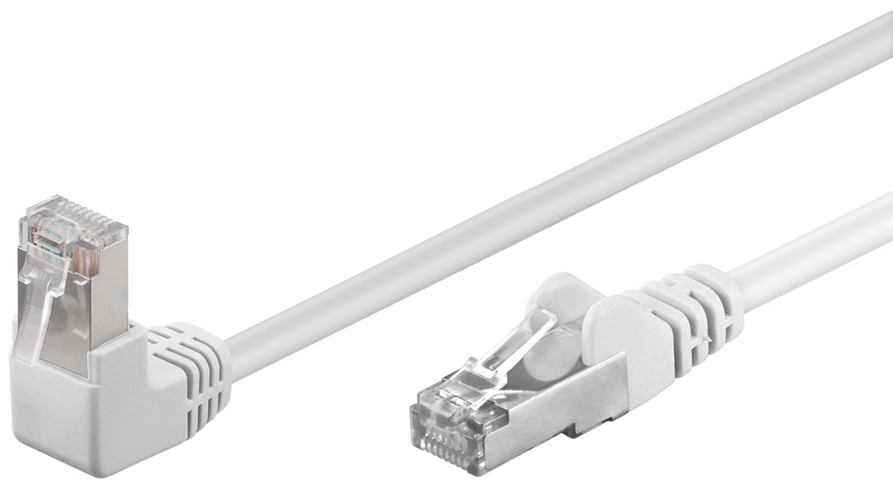 Patchkabel CAT 5e, 1x 90° vinklad, F/UTP, vit, 0,25 m