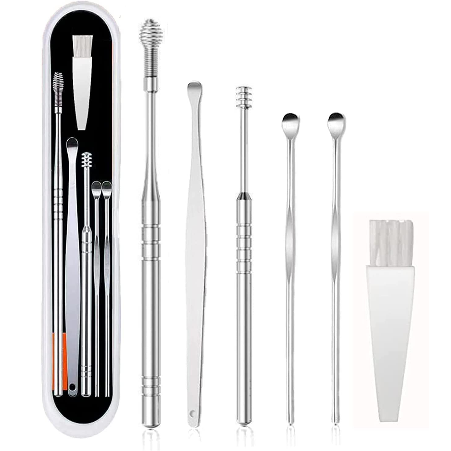 Ørerensesett i rustfritt stål, 6 deler sølvfarget