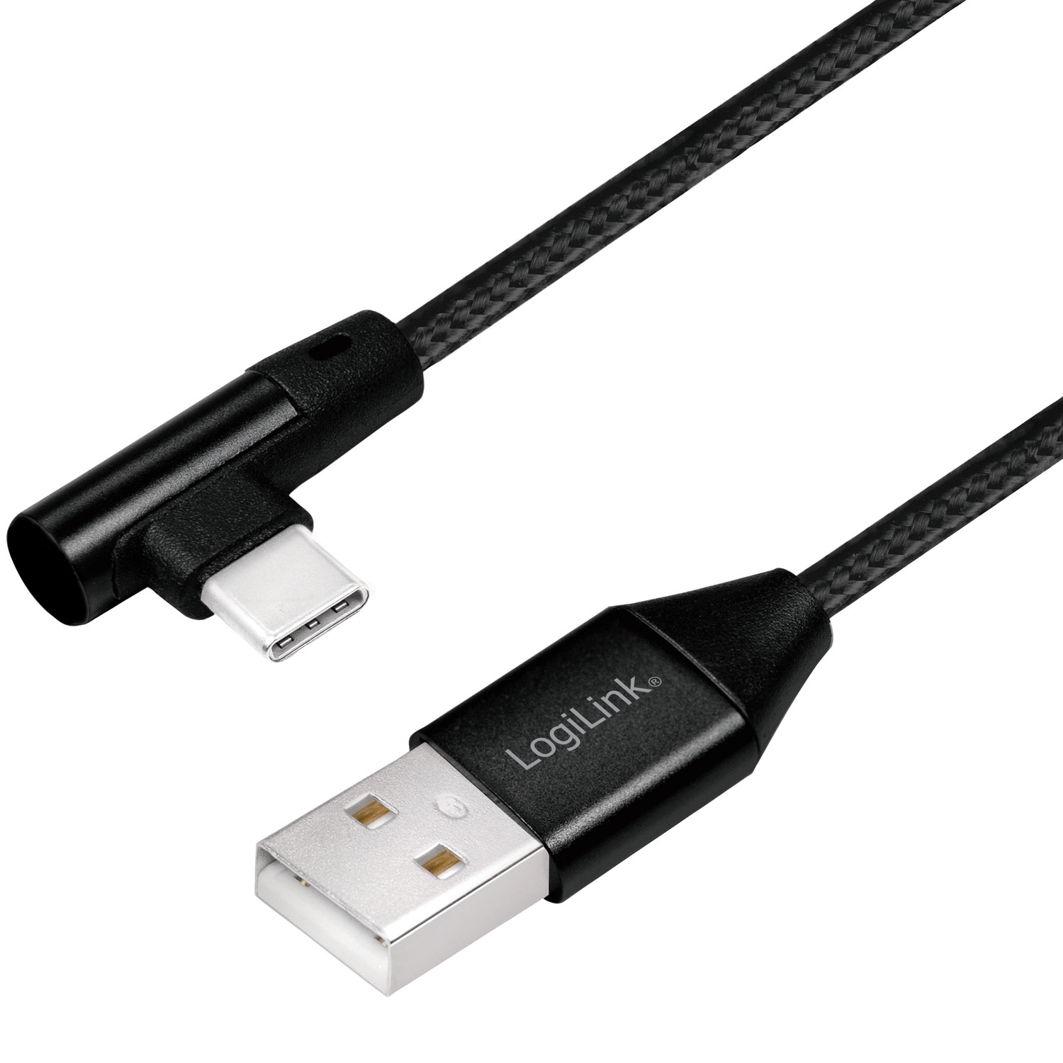 USB-A till USB-C Kabel Vinklad Flätad 15W 1m Svart