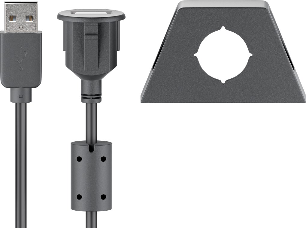 USB-A-förlängningskabel med fästklämma, 1,2 m, svart